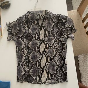 Mesh, snake print,  turtleneck crop top